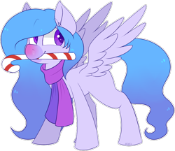 Size: 880x761 | Tagged: safe, artist:jetjetj, imported from derpibooru, oc, oc only, oc:sniffles, alicorn, pony, candy, candy cane, clothes, female, food, mare, mouth hold, scarf, simple background, solo, transparent background
