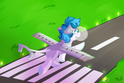 Size: 3000x2000 | Tagged: safe, artist:exobass, imported from derpibooru, oc, oc:tail winds, original species, plane pony, pony, high res, plane, propeller plane, runway, yl-15