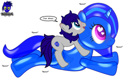 Size: 5877x3717 | Tagged: safe, alternate version, artist:damlanil, imported from derpibooru, oc, oc:blue vector, oc:maverick, balloon pony, earth pony, inflatable pony, pony, unicorn, balloon, balloon fetish, blushing, comic, commission, duo, ear blush, fetish, happy, heart eyes, horn, hug, inflatable, inflatable fetish, inflatable toy, latex, onomatopoeia, open mouth, open smile, pool toy, rubber, sfw edit, shiny, shiny mane, show accurate, simple background, smiling, squeak, text, that pony sure does love balloons, transparent background, vector, wingding eyes