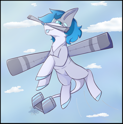 Size: 1155x1165 | Tagged: safe, artist:stitched-imp, imported from derpibooru, oc, oc:tail winds, original species, plane pony, pony, flying, plane, propeller plane, yl-15