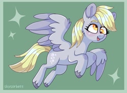 Size: 2048x1494 | Tagged: safe, artist:skysorbett, imported from derpibooru, derpy hooves, pegasus, pony, flying, smiling, solo, spread wings, wings