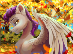 Size: 3100x2300 | Tagged: safe, artist:teaflower300, imported from derpibooru, oc, oc only, pegasus, pony, autumn, high res, leaves, solo, tree
