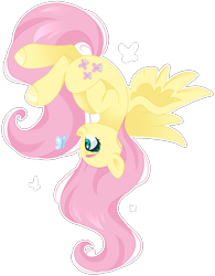 Size: 1686x2164 | Tagged: safe, artist:cinnamontee, imported from derpibooru, fluttershy, butterfly, pegasus, pony, cute, shyabetes, simple background, solo, transparent background, upside down