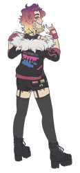 Size: 2000x4300 | Tagged: safe, artist:kikirdcz, imported from derpibooru, oc, oc only, oc:sunrise skies, human, bedroom eyes, bisexual pride flag, boots, choker, clothes, devil horn (gesture), ear piercing, earring, eyeshadow, female, fingerless gloves, freckles, gay pride flag, gloves, grin, high heel boots, humanized, humanized oc, jacket, jewelry, lesbian pride flag, makeup, nail polish, piercing, platform boots, platform shoes, pride, pride flag, shoes, shorts, simple background, smiling, socks, solo, stockings, sunglasses, tanktop, thigh highs, transparent background