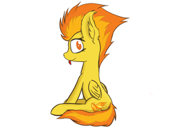 Size: 12628x9331 | Tagged: safe, artist:simplesample, imported from derpibooru, spitfire, pegasus, pony, :p, absurd resolution, ear fluff, looking at you, looking back, looking back at you, simple background, sitting, solo, tongue out, white background