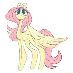 Size: 1031x1034 | Tagged: safe, artist:mekmarchu, imported from derpibooru, fluttershy, pegasus, pony, cheek fluff, chest fluff, cute, ear fluff, female, leg fluff, looking at you, mare, partially open wings, shyabetes, simple background, smiling, solo, standing, white background, wings