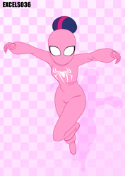 Size: 2480x3508 | Tagged: safe, artist:excelso36, imported from derpibooru, sci-twi, twilight sparkle, equestria girls, bodysuit, clothes, high res, marvel, simple background, solo, spider-man