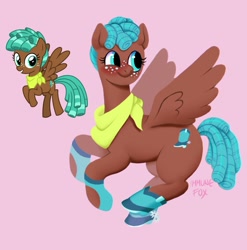 Size: 1620x1641 | Tagged: safe, artist:immunefox, imported from derpibooru, spur, pegasus, pony, growing up is hard to do, season 9, spoiler:s09, bandana, boots, clothes, digital art, fanart, flying, shading, shoes, simple background, solo