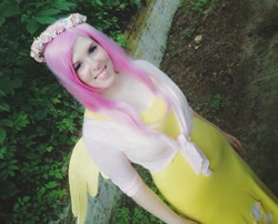 Size: 614x496 | Tagged: safe, artist:charley-moo, imported from derpibooru, fluttershy, human, clothes, cosplay, costume, irl, irl human, looking at you, photo, smiling, smiling at you