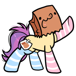 Size: 1200x1200 | Tagged: safe, artist:paperbagpony, imported from derpibooru, oc, oc:paper bag, earth pony, pony, derpibooru community collaboration, 2022 community collab, clothes, earth pony oc, fake cutie mark, raised hoof, simple background, socks, solo, striped socks, transparent background