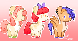 Size: 1153x613 | Tagged: safe, artist:sodafalls, imported from derpibooru, apple bloom, scootaloo, sweetie belle, earth pony, pegasus, pony, unicorn, alternate design, apple bloom's bow, bow, cutie mark crusaders, hair bow, trio