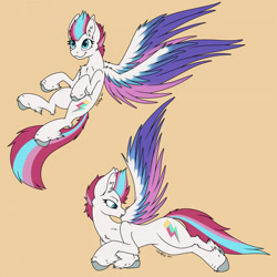 Size: 1280x1280 | Tagged: safe, artist:zackwhitefang, imported from derpibooru, zipp storm, pegasus, pony, digital art, female, flying, g5, grooming, mare, my little pony: a new generation, preening, simple background, solo, spread wings, tail, wings