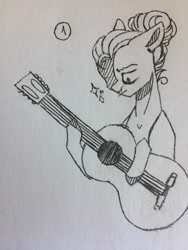 Size: 2121x2828 | Tagged: safe, artist:enifersuch, imported from derpibooru, oc, oc only, earth pony, pony, bust, earth pony oc, guitar, high res, lineart, musical instrument, solo, traditional art