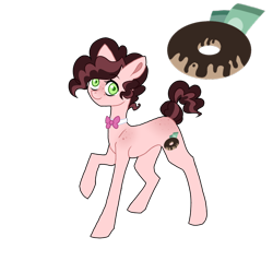 Size: 768x768 | Tagged: safe, artist:enifersuch, imported from derpibooru, oc, oc only, earth pony, pony, bowtie, donut, earth pony oc, food, raised hoof, simple background, smiling, solo, transparent background