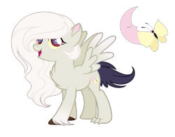 Size: 1889x1481 | Tagged: safe, artist:enifersuch, imported from derpibooru, oc, oc only, oc:sleepy butterfly, draconequus, hybrid, pegasus, pony, base used, chest fluff, eyelashes, female, hoof fluff, interspecies offspring, mare, offspring, parent:discord, parent:fluttershy, parents:discoshy, pegasus oc, simple background, smiling, solo, transparent background, wings
