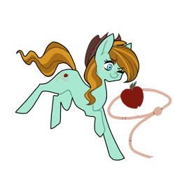 Size: 768x768 | Tagged: safe, artist:enifersuch, imported from derpibooru, oc, oc only, oc:lucky hoof, earth pony, pony, earth pony oc, eyelashes, female, hat, lasso, mare, offspring, one eye closed, parent:applejack, parent:caramel, parents:carajack, raised hoof, rope, simple background, smiling, solo, transparent background, wink