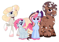 Size: 2389x1733 | Tagged: safe, artist:khimi-chan, imported from derpibooru, oc, oc only, oc:neigh-apolitan, earth pony, pegasus, pony, unicorn, zebra, bow, earth pony oc, eyelashes, female, hair bow, heart eyes, horn, male, mare, mohawk, pegasus oc, raised hoof, simple background, smiling, stallion, transparent background, unicorn oc, wingding eyes, zebra oc