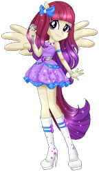 Size: 326x565 | Tagged: safe, artist:gihhbloonde, imported from derpibooru, oc, oc only, oc:condensed milk, equestria girls, base used, bow, clothes, dress, eyelashes, female, hair bow, high heels, microphone, ponied up, shoes, simple background, skirt, smiling, solo, transparent background