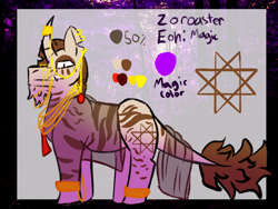 Size: 2048x1536 | Tagged: safe, artist:iizda, imported from derpibooru, oc, oc only, oc:zoroaster, zebra, zebracorn, clothes, horn, horn ring, male, reference sheet, ring, see-through, solo, stallion