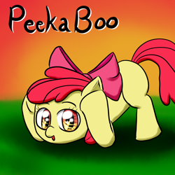 Size: 1000x1000 | Tagged: safe, artist:m_d_quill, imported from derpibooru, apple bloom, earth pony, pony, adorabloom, blank flank, cute, female, filly, peekaboo, solo