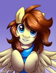 Size: 2000x2608 | Tagged: safe, artist:jedayskayvoker, imported from derpibooru, oc, oc only, pegasus, pony, clothes, cute, eyelashes, eyeliner, female, gradient background, high res, looking at you, makeup, oc name needed, pegasus oc, scarf, smiling, smiling at you, solo