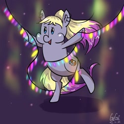 Size: 2048x2048 | Tagged: safe, artist:gigisarts, imported from derpibooru, oc, oc only, oc:ro, earth pony, pony, bipedal, blue eyes, chibi, collaboration, cyrillic, food, high res, lights, new year, potato, russian, russian artists, solo, string lights