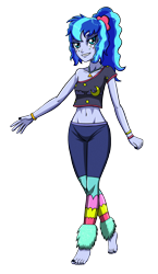 Size: 1728x2984 | Tagged: safe, artist:artemis-polara, imported from derpibooru, princess luna, equestria girls, 80s princess luna, barefoot, belly button, bracelet, breasts, clothes, feet, jewelry, nail polish, pants, ponytail, shirt, simple background, smiling, solo, transparent background, young luna