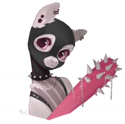 Size: 1515x1494 | Tagged: safe, artist:fedos, imported from derpibooru, pony, baseball bat, collar, mask, piercing, ski mask, solo, spiked collar