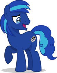 Size: 1423x1828 | Tagged: safe, artist:thatusualguy06, derpibooru exclusive, imported from derpibooru, oc, oc only, oc:cobalt fossil, earth pony, pony, derpibooru community collaboration, 2022 community collab, blue coat, earth pony oc, male, open mouth, simple background, solo, stallion, stallion oc, transparent background