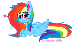 Size: 921x534 | Tagged: safe, artist:cutiesparke, imported from derpibooru, rainbow dash, pegasus, pony, alternate hairstyle, blushing, ear blush, female, heart, long mane, looking at you, multicolored hair, pink eyes, rainbow hair, simple background, solo, transparent background