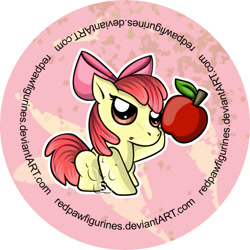 Size: 489x489 | Tagged: safe, artist:redpawdesigns, imported from derpibooru, apple bloom, earth pony, pony, apple, badge, female, filly, food, solo