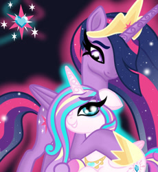 Size: 600x653 | Tagged: safe, artist:owocrystalcatowo, imported from derpibooru, twilight sparkle, oc, oc:crystal heart, alicorn, pony, unicorn, the last problem, duo, female, mare, offspring, older, older twilight, parent:princess cadance, parent:shining armor, parents:shiningcadance, princess twilight 2.0, twilight sparkle (alicorn)