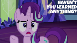 Size: 1280x720 | Tagged: safe, edit, edited screencap, editor:quoterific, imported from derpibooru, screencap, starlight glimmer, pony, unicorn, all bottled up, season 7, female, mare, open mouth, solo, twilight's castle