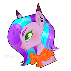 Size: 768x768 | Tagged: safe, artist:lilywolfpie, imported from derpibooru, oc, oc only, pony, bust, neck bow, portrait, simple background, solo, transparent background