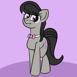 Size: 2000x2000 | Tagged: safe, artist:dafiltafish, imported from derpibooru, octavia melody, earth pony, pony, bowtie, cute, eye clipping through hair, eyelashes, female, grin, high res, looking at you, mare, simple background, smiling, smiling at you, solo, tavibetes