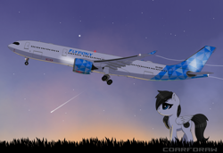 Size: 4096x2797 | Tagged: safe, artist:coarfdraw, imported from derpibooru, oc, oc only, oc:jet blast, pegasus, airbus, airbus a330, airbus a330-900neo, airbus a330neo, airline, aviation, female, grass, happy, implied airport, implied manehattan, jet engine, plane, rolls-royce trent 7000, rotating, scenery, smiling, solo, stars, sunset, takeoff, tilted landing gear, wings