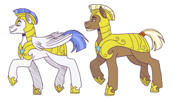 Size: 3500x2000 | Tagged: safe, artist:kikirdcz, imported from derpibooru, oc, oc only, oc:stoutheart, oc:swift wing, earth pony, pony, armor, duo, high res, male, royal guard armor, simple background, stallion, transparent background