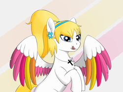 Size: 1200x900 | Tagged: safe, artist:morningbreeze, imported from derpibooru, oc, oc only, oc:horizy, pegasus, pony, female, mare, solo, spread wings, tongue out, wings