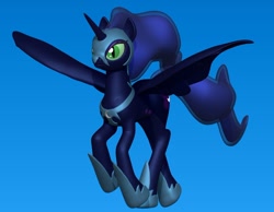 Size: 1114x865 | Tagged: safe, artist:harikon, imported from derpibooru, nightmare moon, alicorn, pony, 3d, blue background, female, mare, simple background, solo