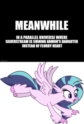 Size: 1000x1477 | Tagged: safe, edit, imported from derpibooru, vector edit, silverstream, classical hippogriff, hippogriff, alternate universe, caption, image macro, imgflip, meanwhile, meme, parent:shining armor, simple background, text, tomska, transparent background, vector