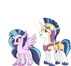 Size: 2464x2281 | Tagged: safe, artist:90sigma, artist:lightningbolt, edit, imported from derpibooru, vector edit, shining armor, silverstream, classical hippogriff, hippogriff, pony, unicorn, alternate universe, armor, duo, father and child, father and daughter, female, high res, male, parent:shining armor, show accurate, spread wings, vector, wings
