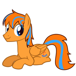 Size: 1406x1406 | Tagged: safe, artist:the smiling pony, imported from derpibooru, oc, oc only, oc:cold front, pegasus, pony, .svg available, blue eyes, folded wings, full body, looking at you, lying down, male, pegasus oc, prone, show accurate, simple background, smiling, smiling at you, solo, stallion, svg, tail, transparent background, two toned mane, two toned tail, vector, wings