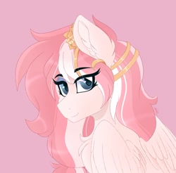 Size: 2019x1983 | Tagged: safe, artist:rand-dums, imported from derpibooru, oc, oc only, pegasus, pony, female, multicolored hair, pegasus oc, pink background, simple background, smiling, solo