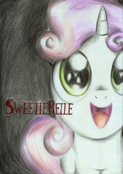 Size: 1657x2332 | Tagged: safe, artist:3500joel, imported from derpibooru, sweetie belle, pony, unicorn, female, filly, open mouth, solo, traditional art
