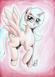 Size: 1657x2334 | Tagged: safe, artist:3500joel, imported from derpibooru, oc, oc only, oc:melody keylight, alicorn, pony, alicorn oc, female, horn, solo, traditional art, wings