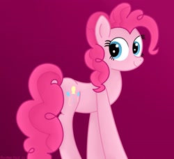 Size: 3304x3016 | Tagged: safe, artist:rainbowšpekgs, imported from derpibooru, pinkie pie, earth pony, pony, cute, female, happy, high res, looking at you, looking back, looking back at you, mare, rear view, smiling, smiling at you, solo, standing, tail