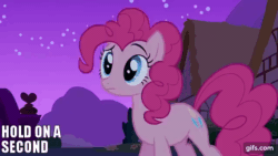 Size: 640x360 | Tagged: safe, edit, edited screencap, editor:quoterific, imported from derpibooru, screencap, pinkie pie, earth pony, pony, magical mystery cure, season 3, animated, eyes closed, female, gif, gifs.com, glass, impact font, mare, night, open mouth, solo, spit take, water