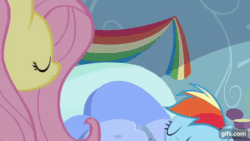 Size: 640x360 | Tagged: safe, imported from derpibooru, screencap, fluttershy, rainbow dash, pegasus, pony, season 5, tanks for the memories, animated, crying, eyes closed, female, floppy ears, gif, gifs.com, mare, nose in the air, open mouth, rainbow dash's house, sad