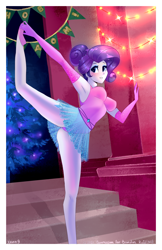 Size: 2654x4100 | Tagged: safe, artist:xjenn9, imported from derpibooru, rarity, equestria girls, armpits, ballerina, ballet, blushing, clothes, commission, cyrillic, female, legs, leotard, miniskirt, new year, raririna, russian, skirt, solo, thighs, tutu, ych example
