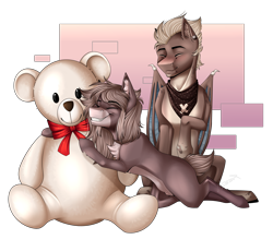 Size: 3810x3340 | Tagged: safe, artist:lunciakkk, imported from derpibooru, oc, oc only, chest fluff, commission, high res, hug, plushie, pubic fluff, teddy bear